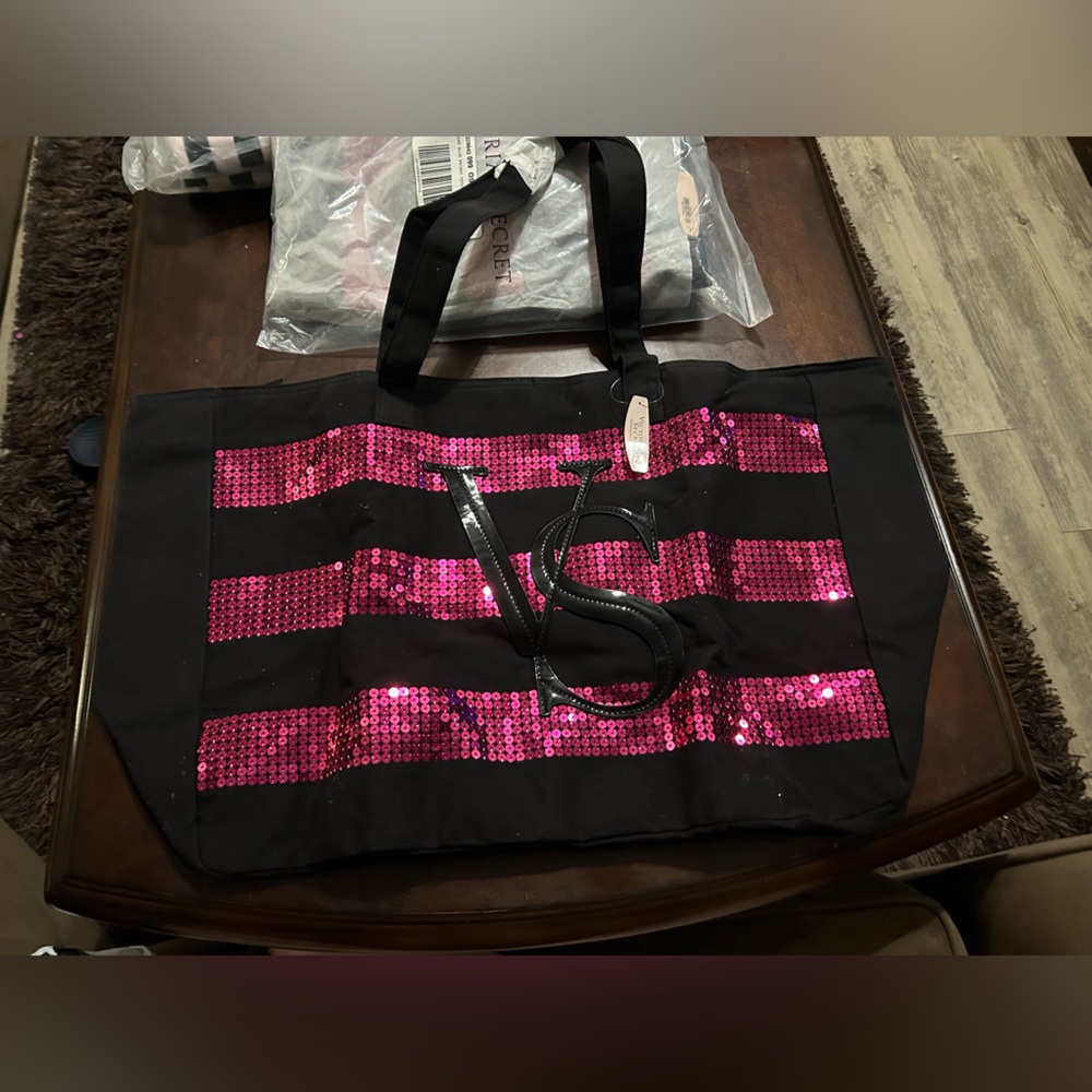BRAND NEW - Vintage Sequined Victoria’s Secret tote and body care